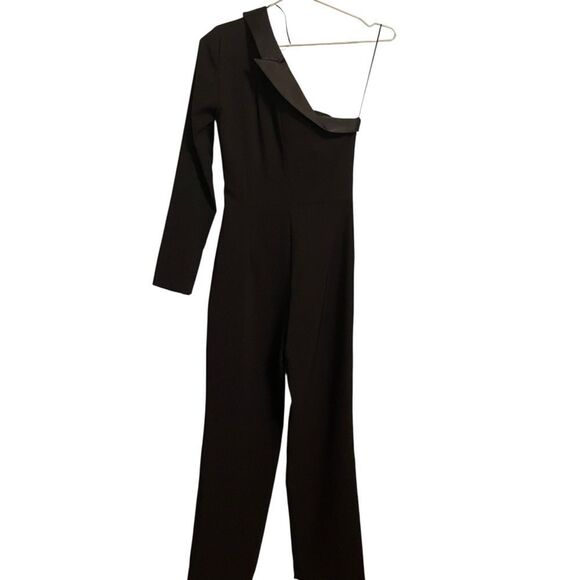 Zara Black Asymmetric Satin Trim Tuxedo Jumpsuit XS NWT - Picture 3 of 7